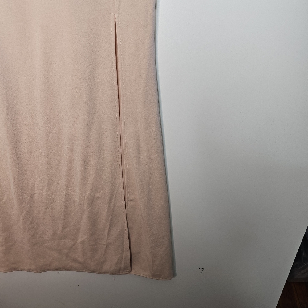 Maniju Blush Beige Scalloped V Neck Lace Sleeveless Top Side Slit Maxi Dress S - Picture 12 of 13